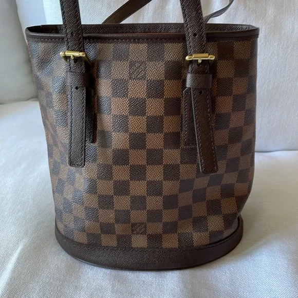 Authentic Louis Vuitton Damier Ebene Bucket Marais Shoulder Bag Purse Brown - Picture 10 of 16